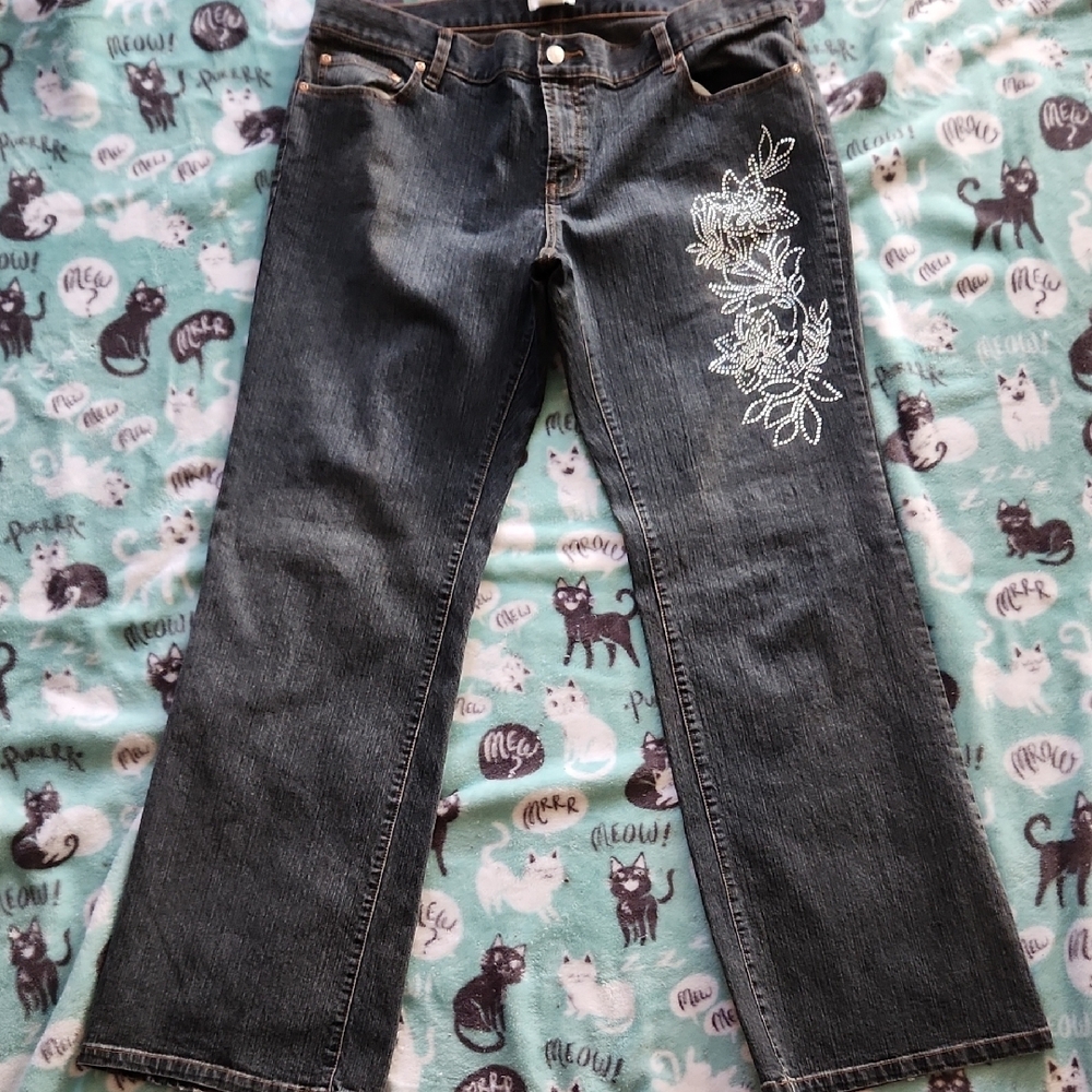 Metro 7 Black Flare Wide Leg Jeans with Intricate Embellishment